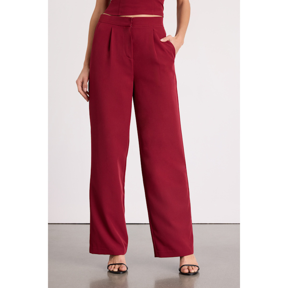 NWT Lulus Nasia Burgundy Mid-rise Wide-leg Trousers Red - Size L